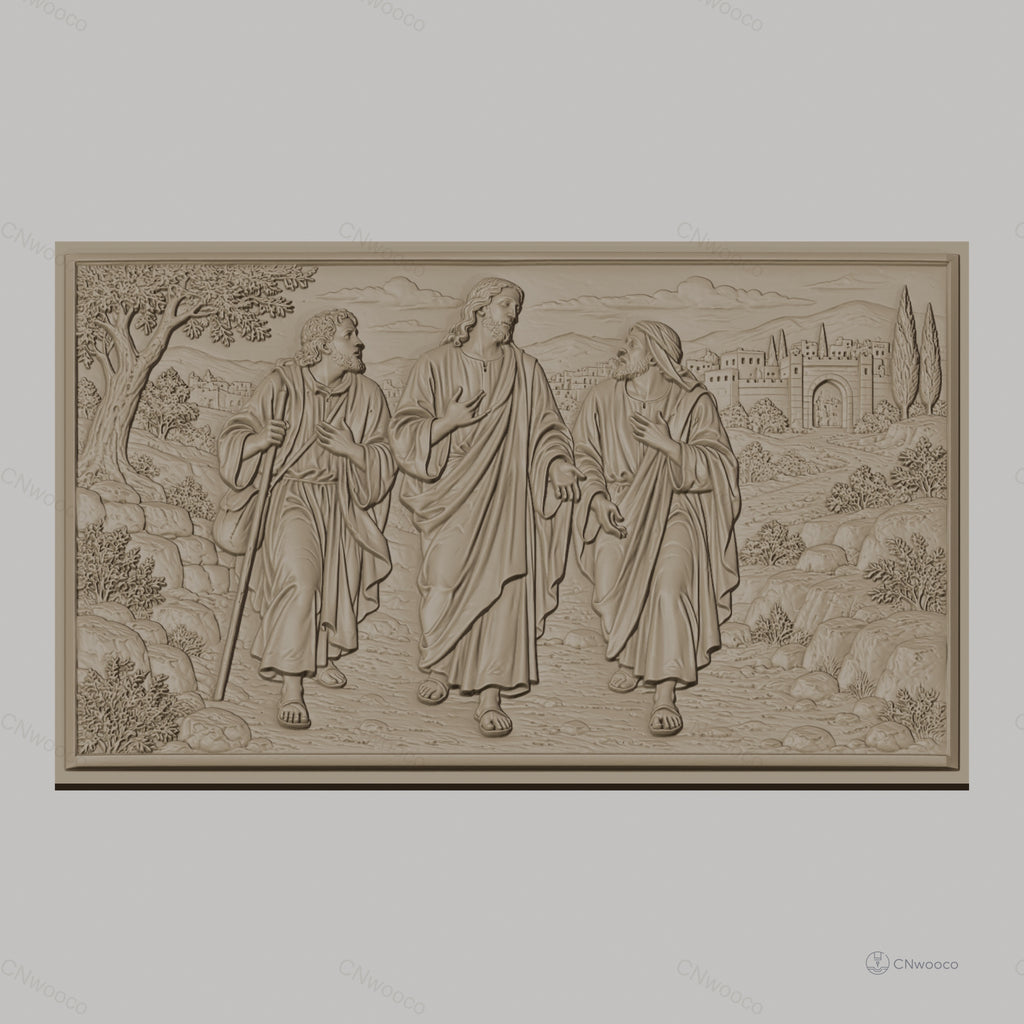 Fichier CNC & impression 3D scène biblique Jésus et disciples, paysage ancien relief, haute qualité relief STL