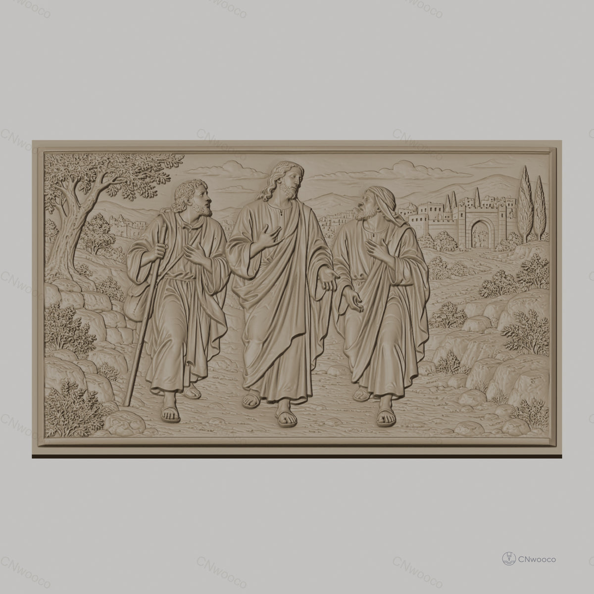 Fichier CNC & impression 3D scène biblique Jésus et disciples, paysage ancien relief, haute qualité relief STL