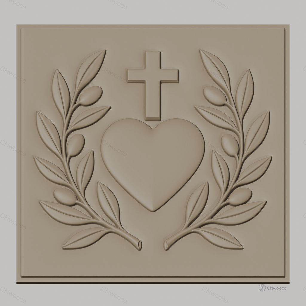 Fichier CNC & impression 3D cœur sacré, croix, branches d'olivier, haute qualité relief STL