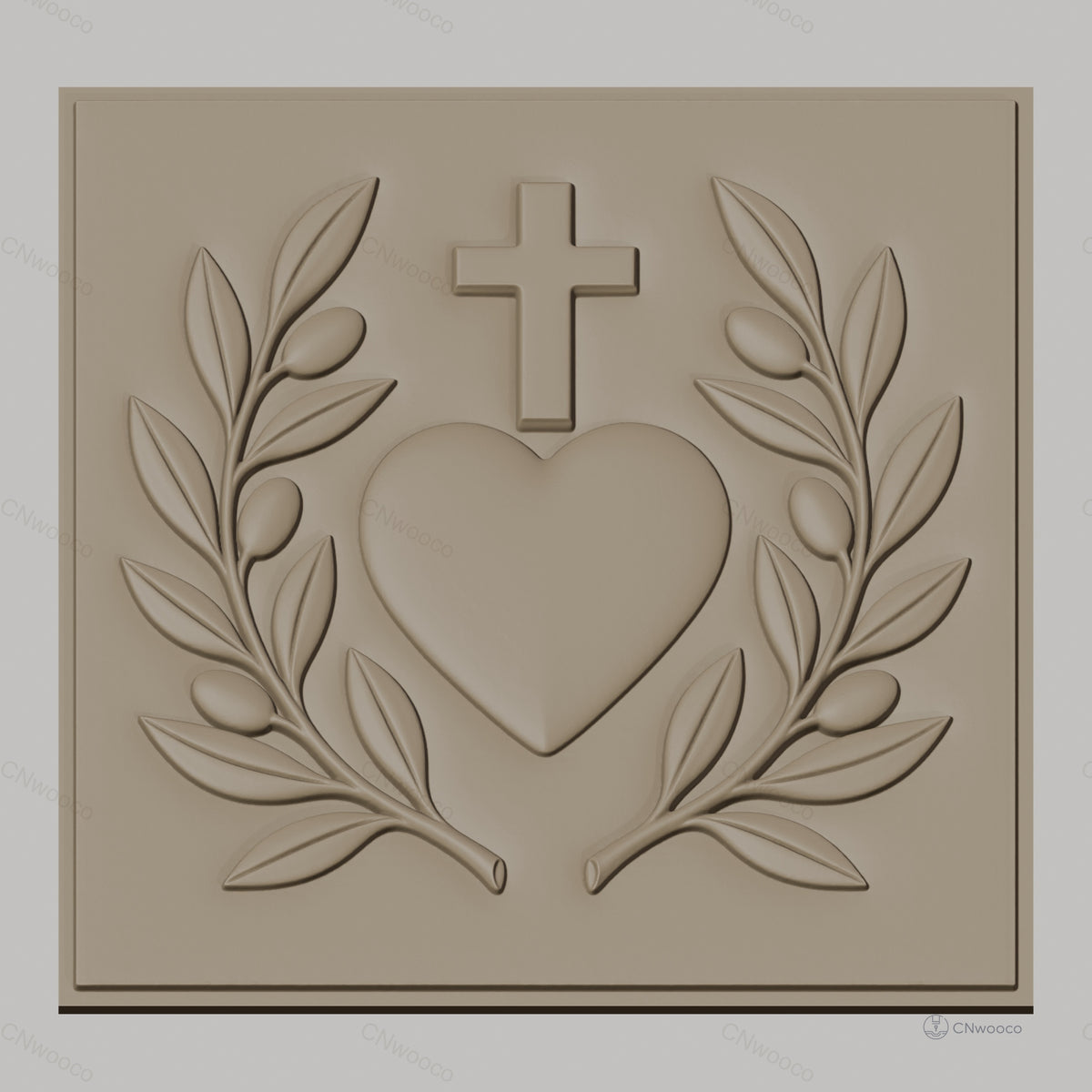 Fichier CNC & impression 3D cœur sacré, croix, branches d'olivier, haute qualité relief STL