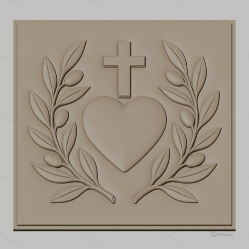 Fichier CNC & impression 3D cœur sacré, croix, branches d'olivier, haute qualité relief STL