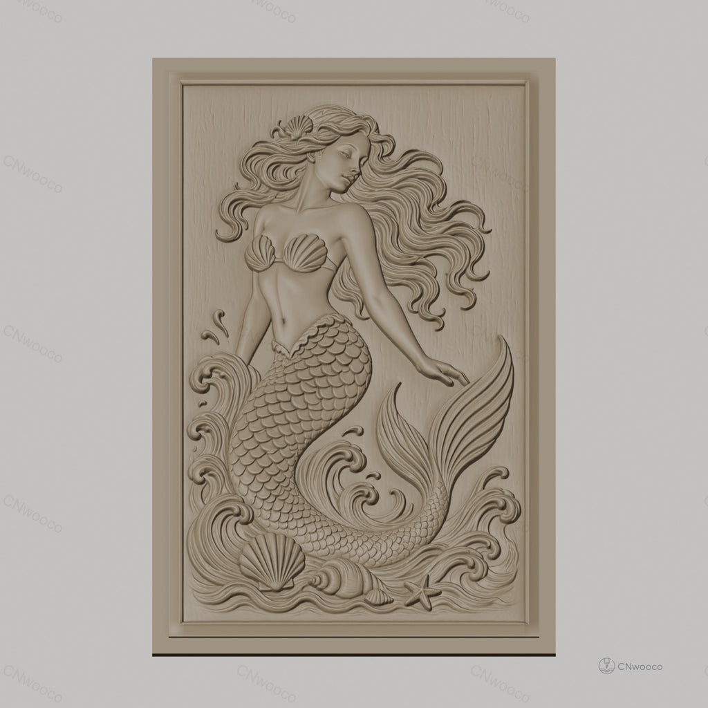 Fichier CNC & impression 3D sirène, écailles, coquillages et vagues, haute qualité relief STL