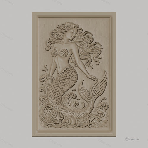 Fichier CNC & impression 3D sirène, écailles, coquillages et vagues, haute qualité relief STL