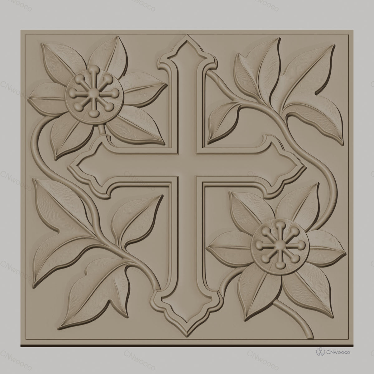 Fichier CNC & impression 3D croix fleurie avec feuilles et relief détaillé, haute qualité relief STL