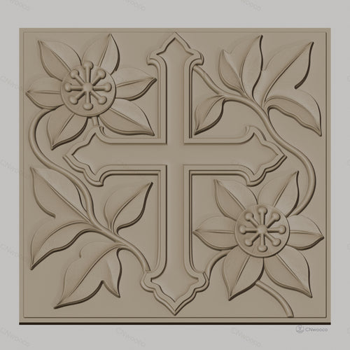 Fichier CNC & impression 3D croix fleurie avec feuilles et relief détaillé, haute qualité relief STL