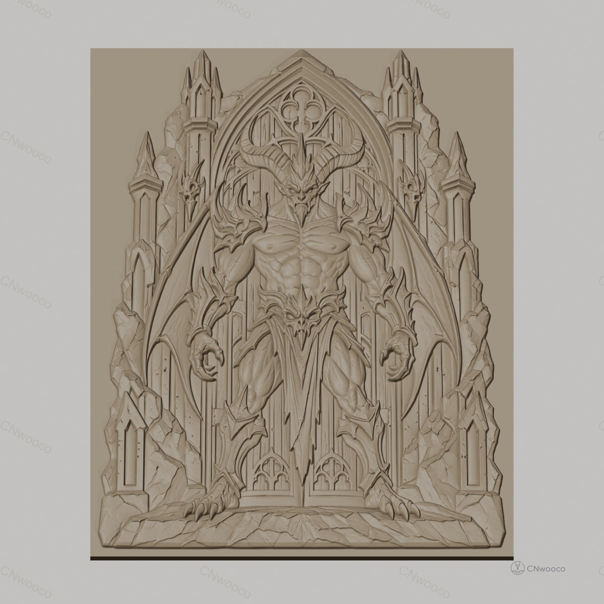 Fichier CNC & impression 3D démon démoniaque avec ailes et portail gothique, haute qualité relief STL