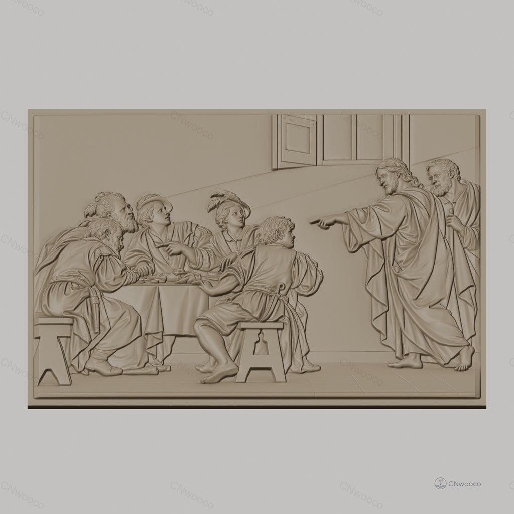 Fichier CNC & impression 3D scène biblique Jésus et apôtres à la table, haute qualité relief STL