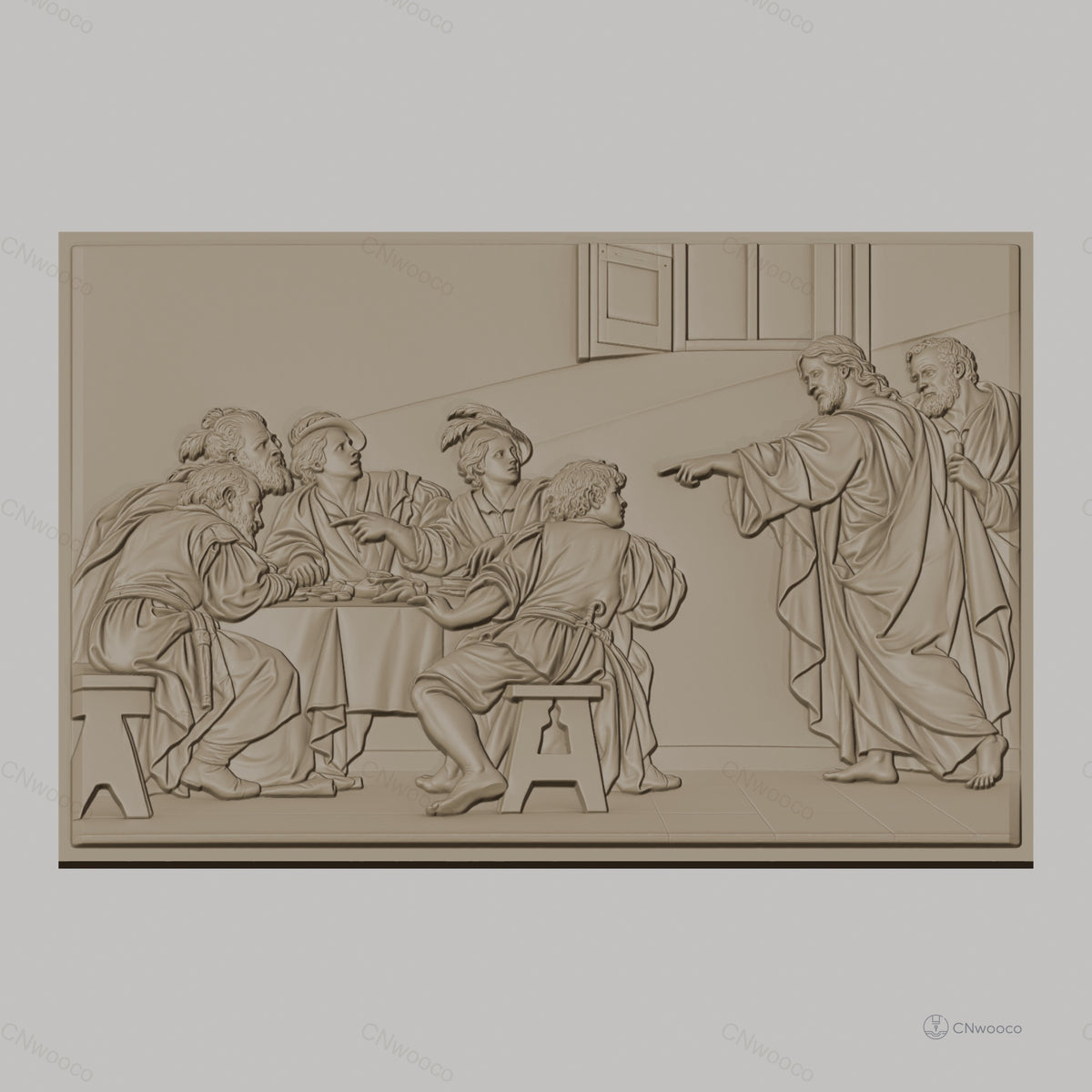 Fichier CNC & impression 3D scène biblique Jésus et apôtres à la table, haute qualité relief STL
