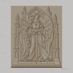Fichier CNC & impression 3D ange gardien avec épée et architecture gothique, haute qualité relief STL