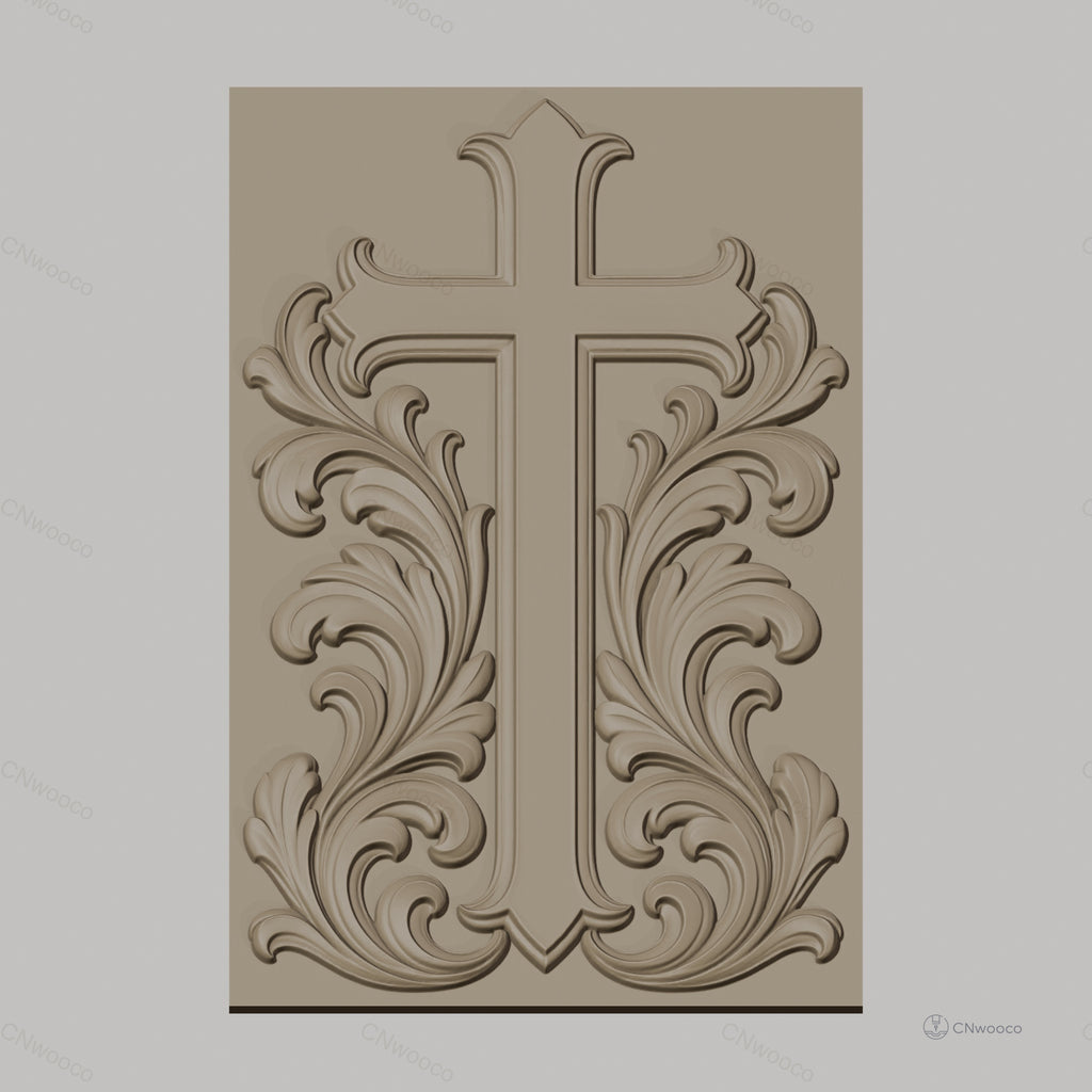 Fichier CNC & impression 3D Croix ornementale, motifs floraux baroques, haute qualité relief STL
