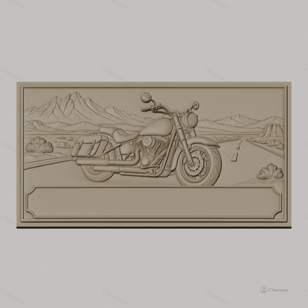 Fichier CNC & impression 3D moto cruiser, route désert montagne paysage, haute qualité relief STL