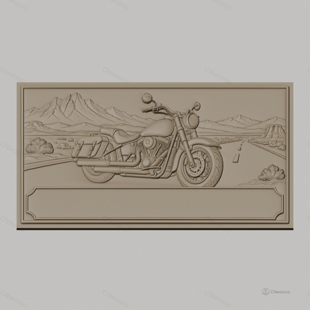 Fichier CNC & impression 3D moto cruiser, route désert montagne paysage, haute qualité relief STL