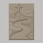 Fichier CNC & impression 3D chemin de rivière et croix sur rocher, paysage montagneux, haute qualité relief STL