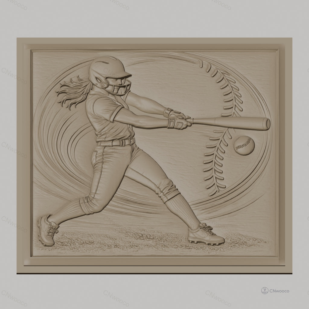 Fichier CNC & impression 3D softball féminin, joueuse frappant balle, haute qualité relief STL