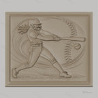 Fichier CNC & impression 3D softball féminin, joueuse frappant balle, haute qualité relief STL