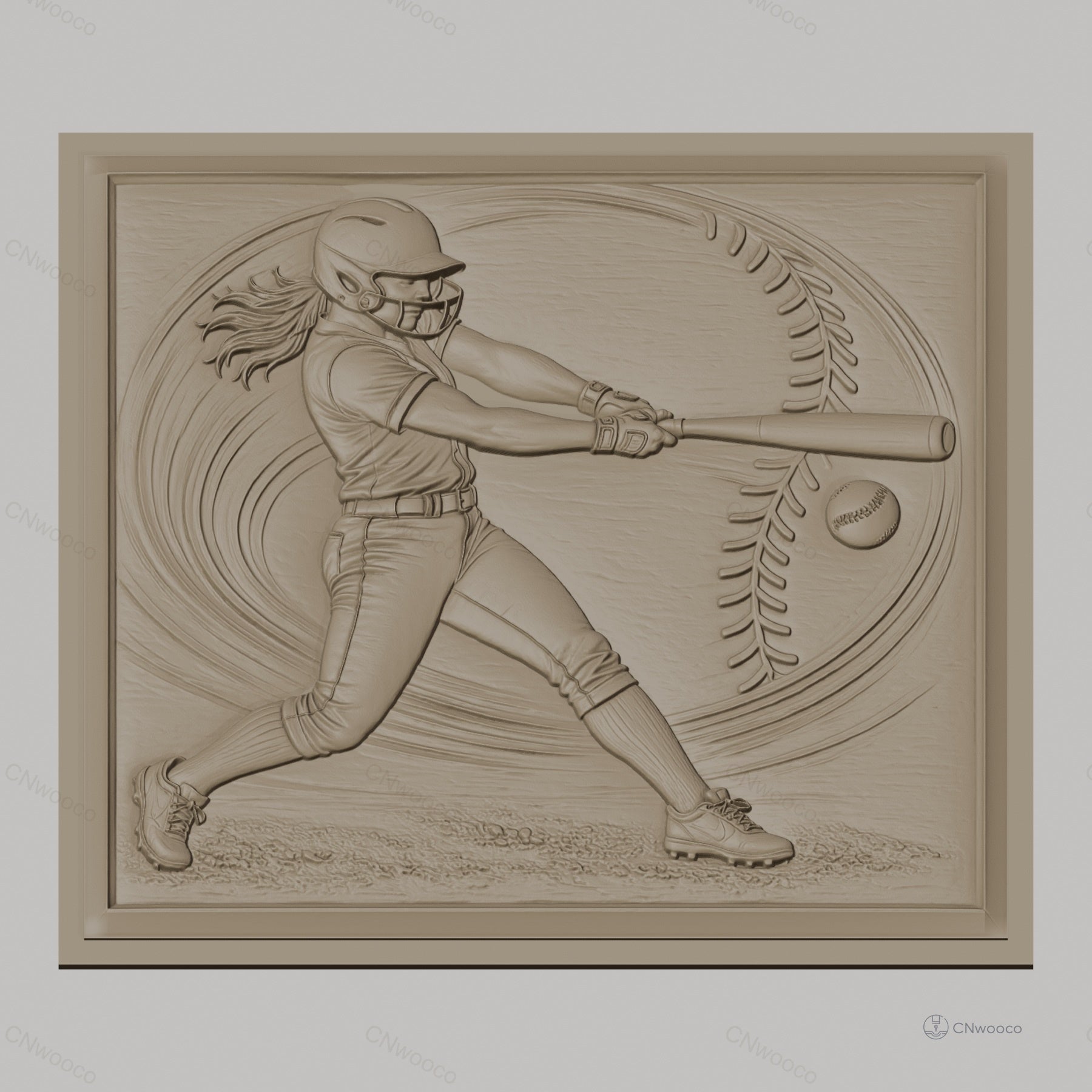 Fichier CNC & impression 3D softball féminin, joueuse frappant balle, haute qualité relief STL