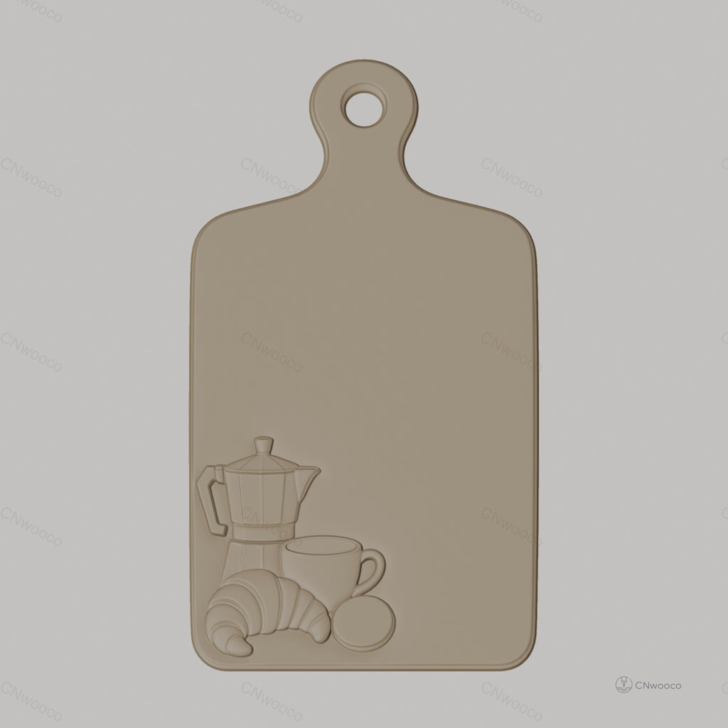 Fichier CNC motif petit déjeuner, café, croissant, tasse, bas-relief pour sculpture sur bois, STL