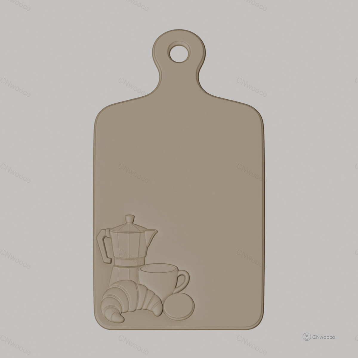 Fichier CNC motif petit déjeuner, café, croissant, tasse, bas-relief pour sculpture sur bois, STL