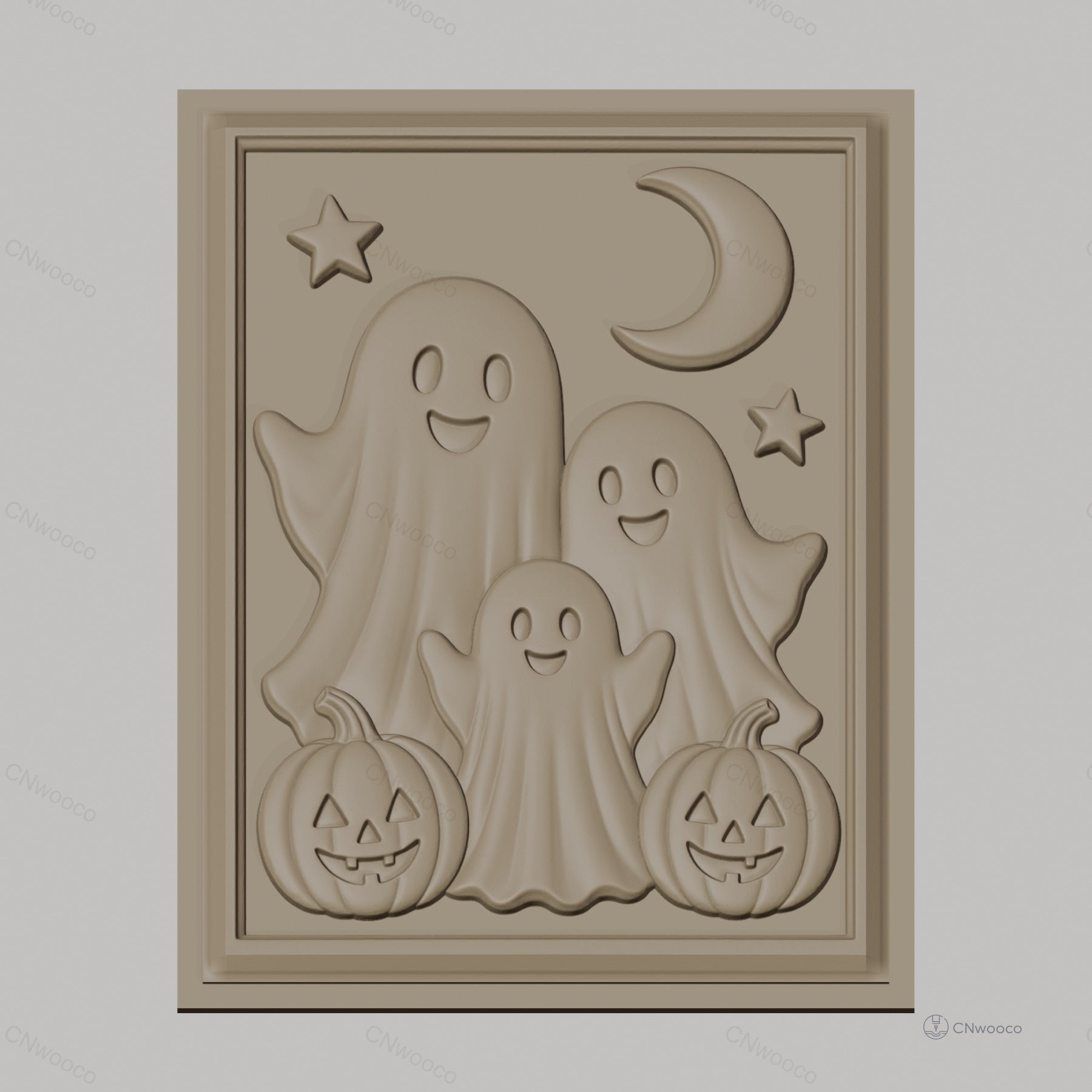 Fichier CNC & impression 3D thème Halloween, fantômes, citrouilles, lune et étoiles, haute qualité relief STL