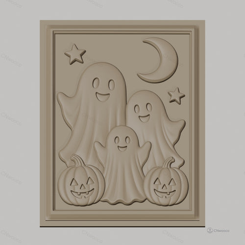 Fichier CNC & impression 3D thème Halloween, fantômes, citrouilles, lune et étoiles, haute qualité relief STL