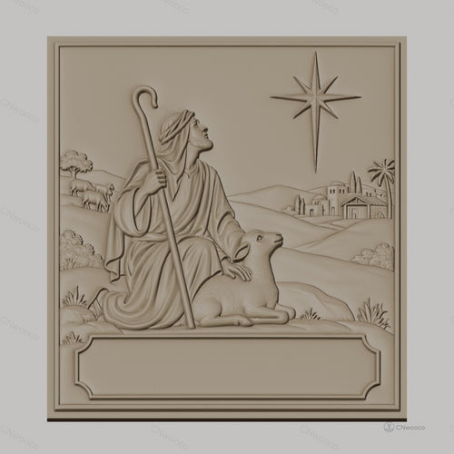 Fichier CNC & impression 3D berger avec agneau et étoile de Bethléem, paysage biblique, haute qualité relief STL