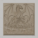 Fichier CNC & impression 3D dragon légendaire et château médiéval, haute qualité relief STL