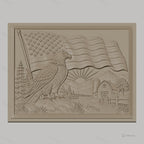 Fichier CNC & impression 3D aigle américain, drapeau USA, ferme et montagne, haute qualité relief STL