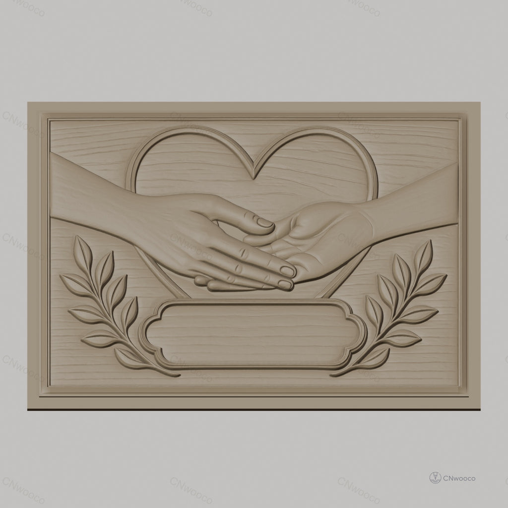Fichier CNC & impression 3D mains qui se tiennent, coeur et feuilles, haute qualité relief STL