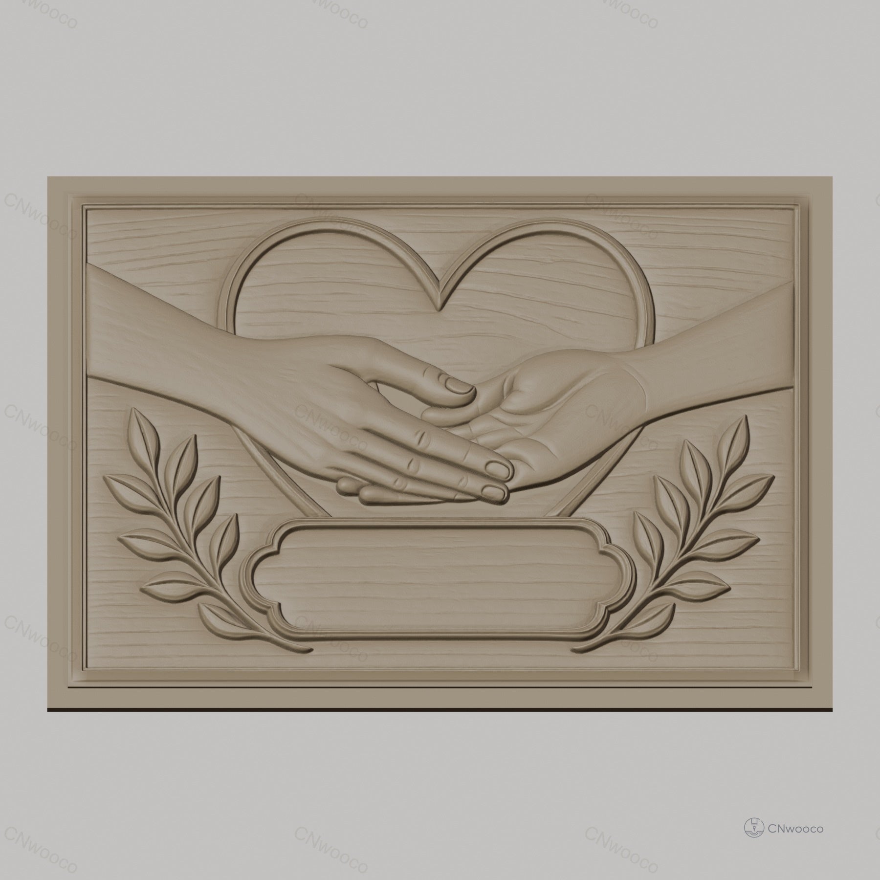 Fichier CNC & impression 3D mains qui se tiennent, coeur et feuilles, haute qualité relief STL
