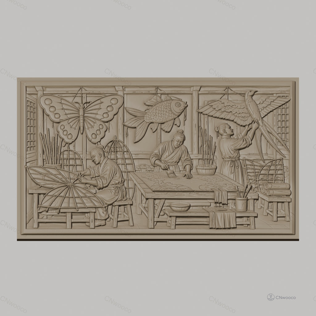 Fichier CNC & impression 3D atelier artisan papillon poisson oiseau, fabrication traditionnelle, haute qualité relief STL