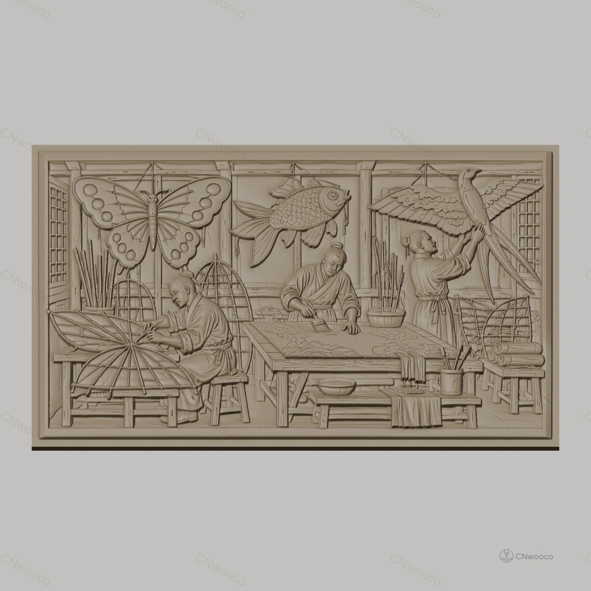 Fichier CNC & impression 3D atelier artisan papillon poisson oiseau, fabrication traditionnelle, haute qualité relief STL