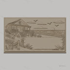 Fichier CNC & impression 3D maison en bord de mer, plage, coucher de soleil et oiseaux, haute qualité relief STL