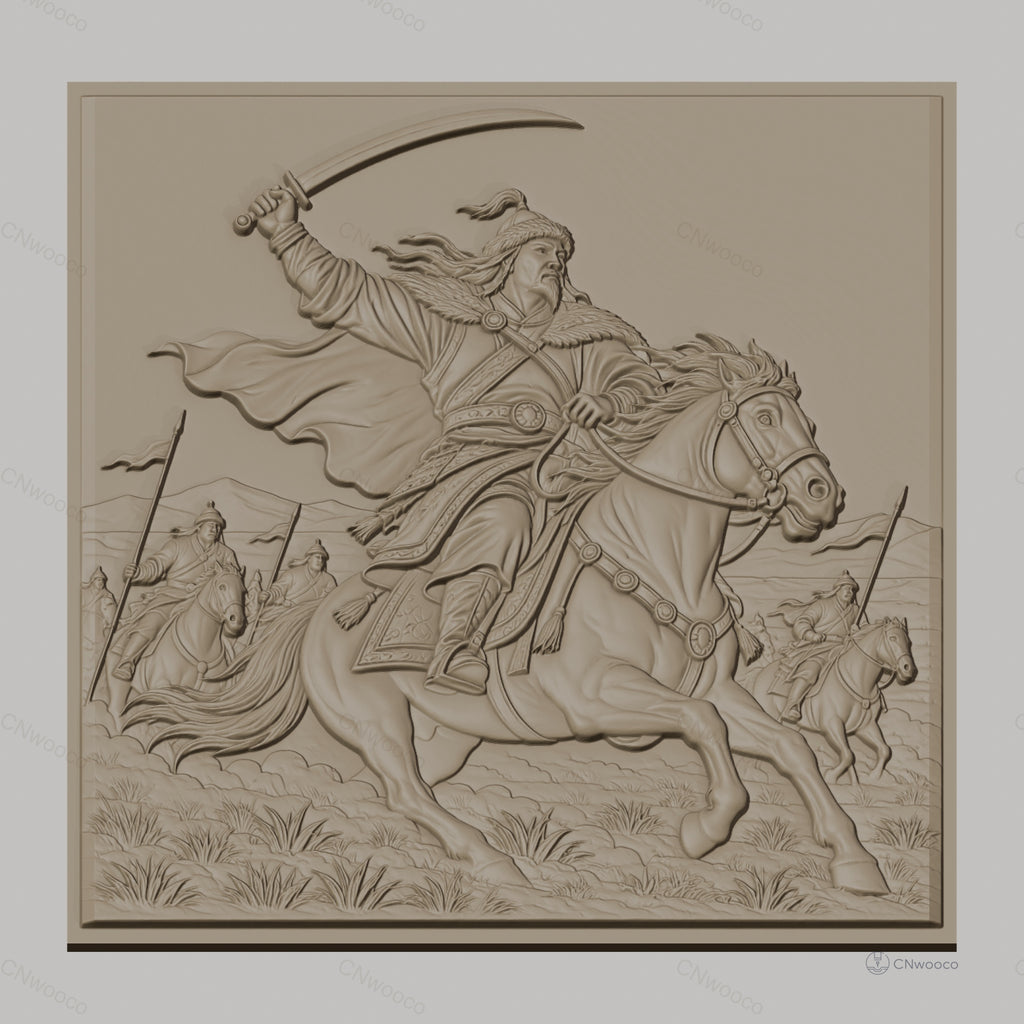 Fichier CNC & impression 3D cavalier guerrier à cheval, scène de bataille avec épée, haute qualité relief STL