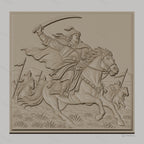 Fichier CNC & impression 3D cavalier guerrier à cheval, scène de bataille avec épée, haute qualité relief STL
