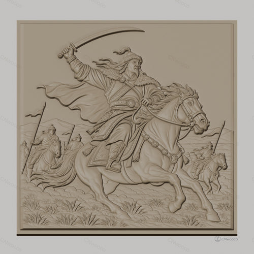 Fichier CNC & impression 3D cavalier guerrier à cheval, scène de bataille avec épée, haute qualité relief STL