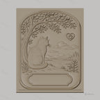 Fichier CNC & impression 3D chat contemplatif, paysage naturel, arbre et silhouette montagne, haute qualité relief STL