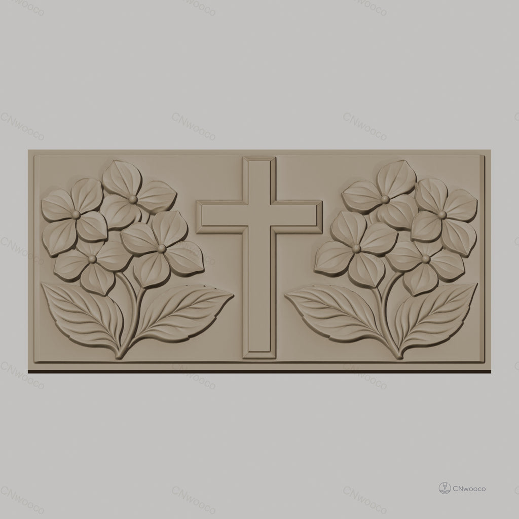 Fichier CNC & impression 3D Croix chrétienne et fleurs en relief, haute qualité relief STL