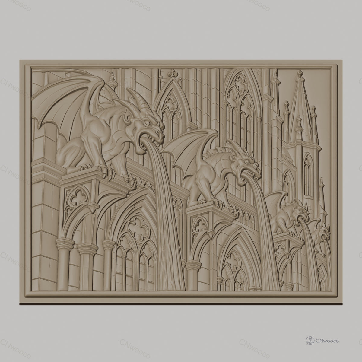 Fichier CNC & impression 3D gargouilles gothiques sur cathédrale, architecture médiévale, haute qualité relief STL
