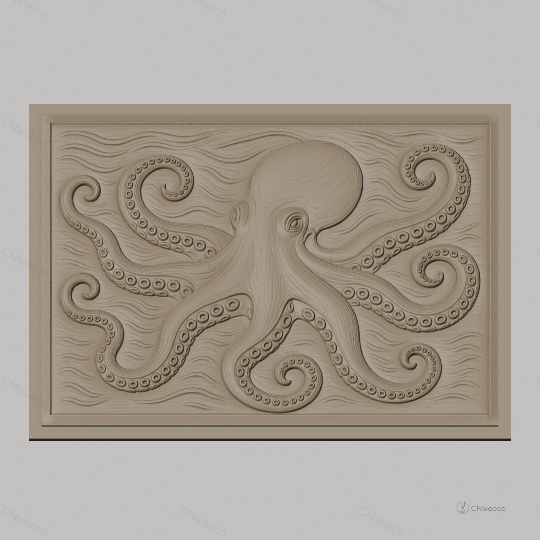 Fichier CNC & impression 3D Poulpe, octopus relief et vagues, haute qualité relief STL