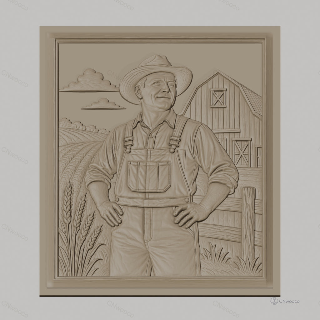 Fichier CNC & impression 3D paysan, champ de blé, grange, haute qualité relief STL