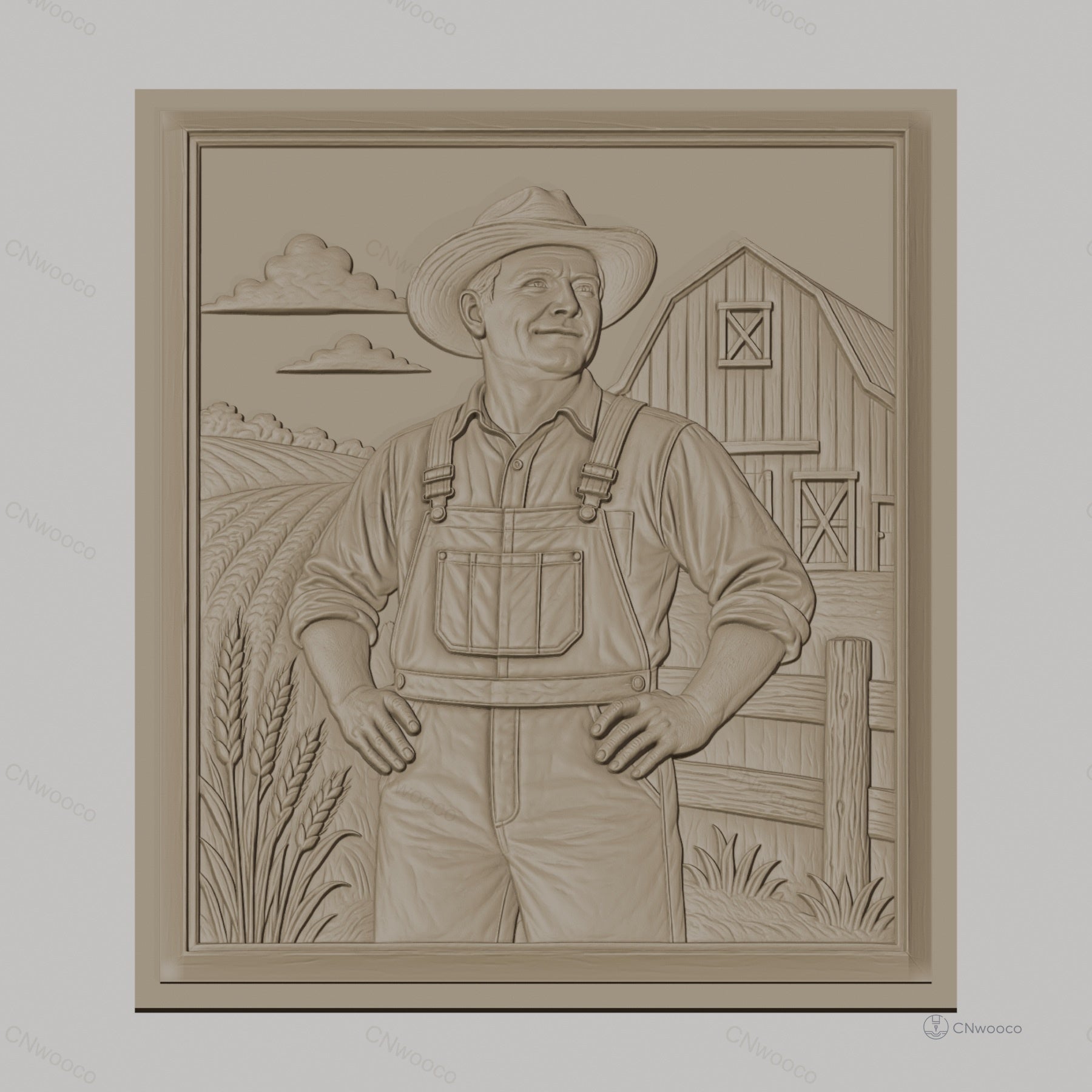 Fichier CNC & impression 3D paysan, champ de blé, grange, haute qualité relief STL