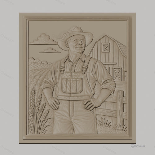 Fichier CNC & impression 3D paysan, champ de blé, grange, haute qualité relief STL