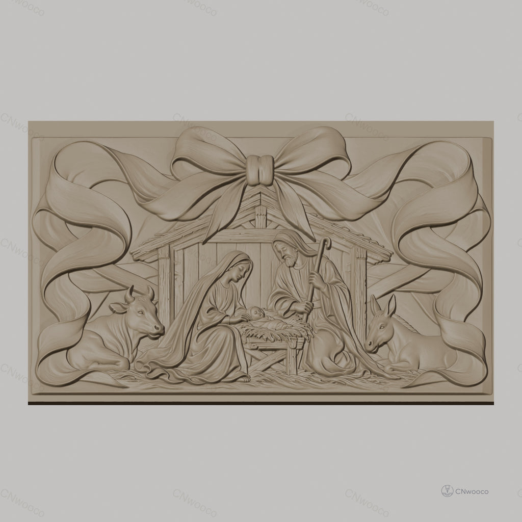 Fichier CNC & impression 3D scène de la nativité avec crèche, Marie, Joseph, Jésus, animaux, haute qualité relief STL
