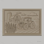 Fichier CNC & impression 3D ferme avec tracteur et silo, champ de blé, haute qualité relief STL