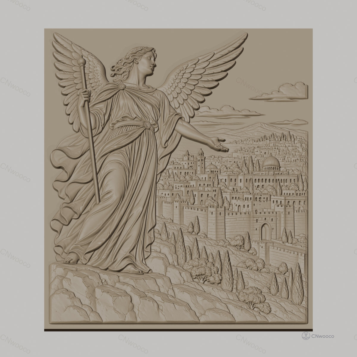 Fichier CNC & impression 3D ange gardien, cité ancienne détaillée, haute qualité relief STL