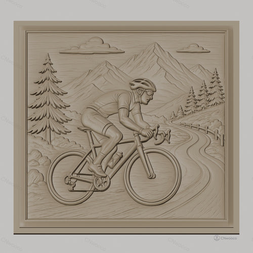 Fichier CNC & impression 3D cycliste en montagne, paysage montagneux et route sinueuse, haute qualité relief STL