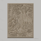 Fichier CNC & impression 3D Saint Hubert, cerf avec croix lumineuse et chasseur en prière, haute qualité relief STL