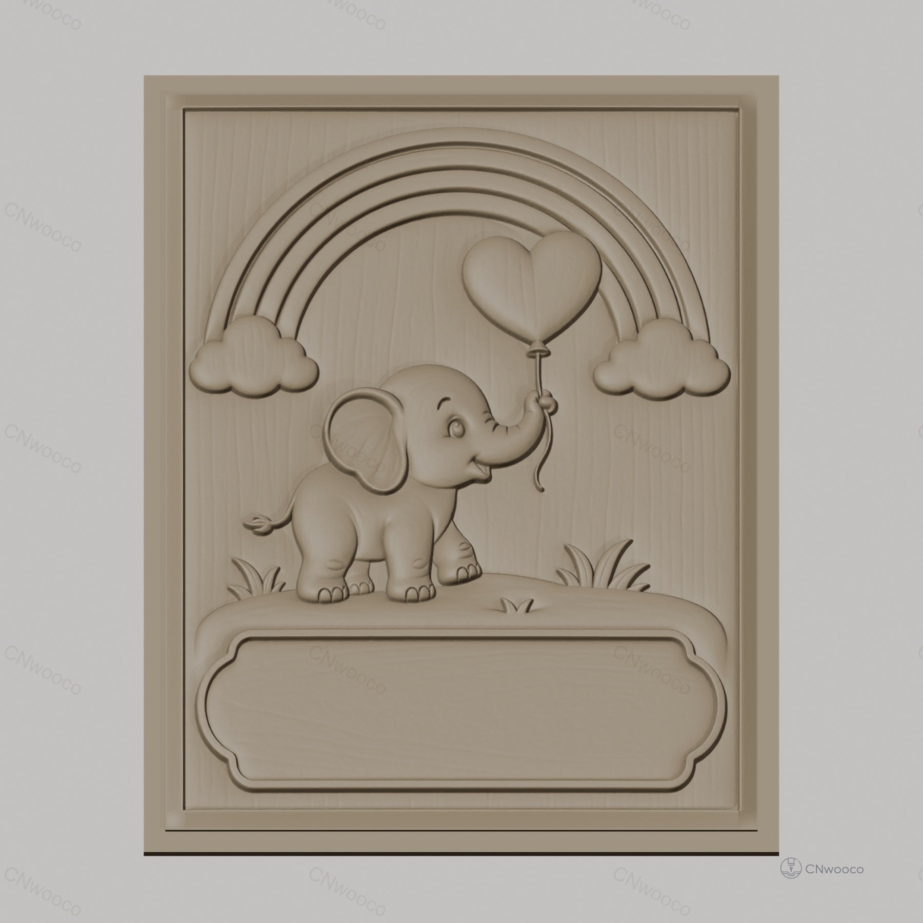 Fichier CNC & impression 3D éléphant bébé, ballon cœur, arc-en-ciel, nuages, relief pour chambre d'enfant, haute qualité relief STL