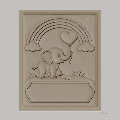 Fichier CNC & impression 3D éléphant bébé, ballon cœur, arc-en-ciel, nuages, relief pour chambre d'enfant, haute qualité relief STL