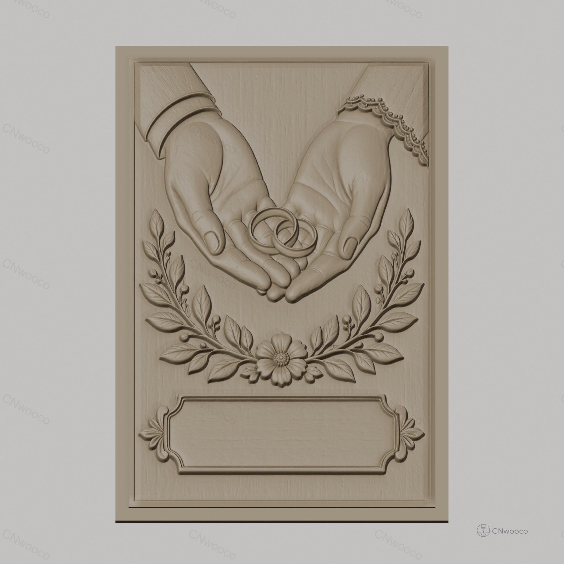 Fichier CNC & impression 3D alliance avec mains, fleurs et feuillages, haute qualité relief STL